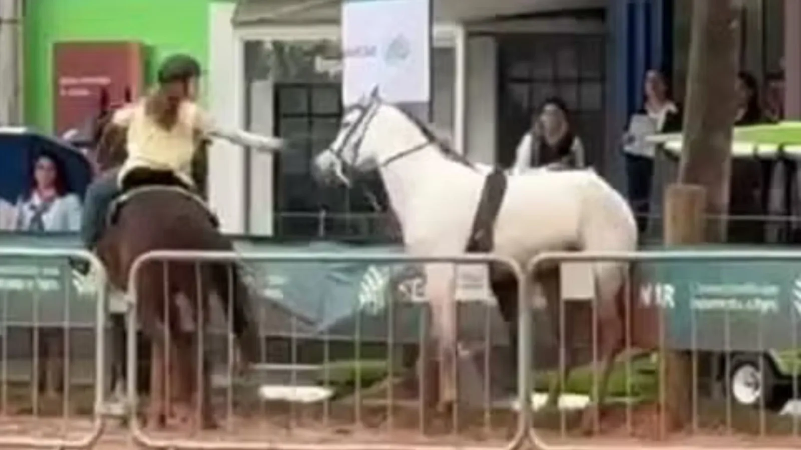 Menina de 12 anos segura cavalo solto durante a Expointer, no RS